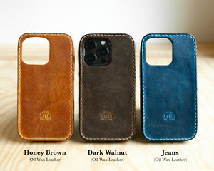 iPhone Leather Wallet Case | Handmade | Oil Wax Honey Brown