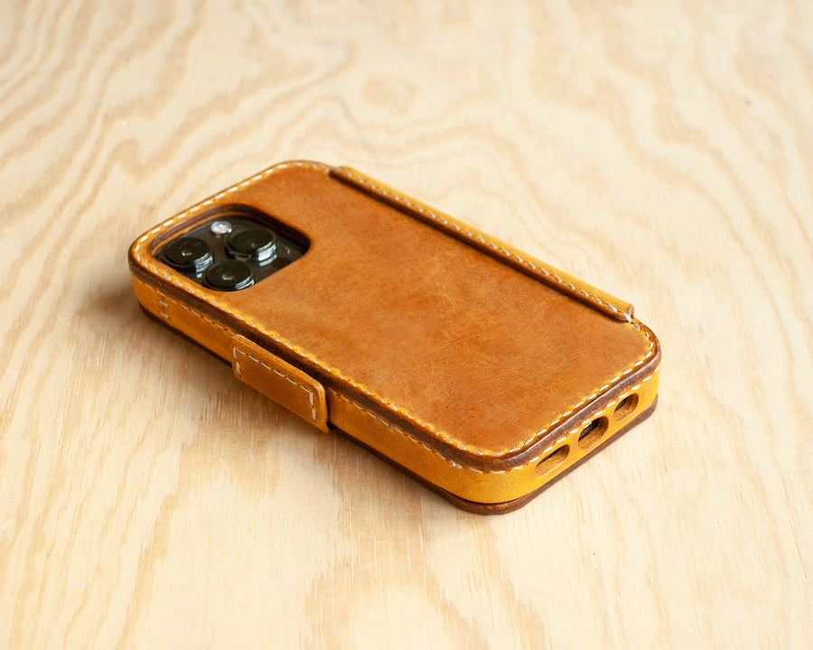 TRIM Honey leather wallet folio case, hand-stitched detail