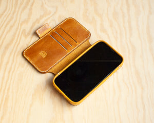 iPhone Leather Wallet Case | Handmade | Oil Wax Honey Brown