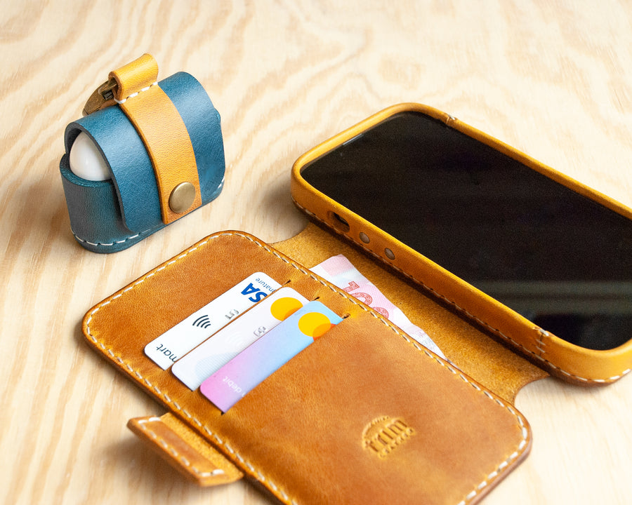 TRIM handmade Honey leather wallet folio for iPhone