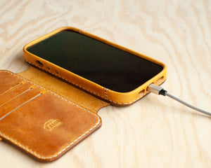 iPhone Leather Wallet Case | Handmade | Oil Wax Honey Brown