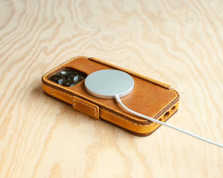 Honey leather wallet folio case for iPhone, TRIM studio