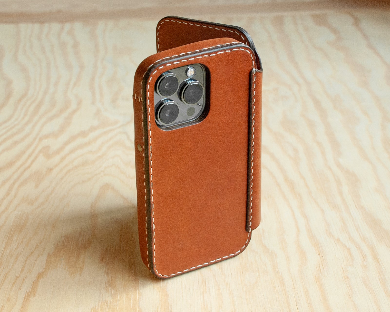 Saddle leather iPhone wallet folio by TRIM, handmade