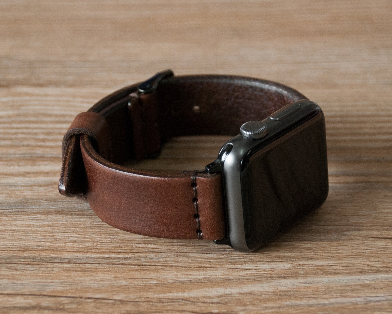 Handmade Walnut oil-waxed leather Apple Watch band by TRIM