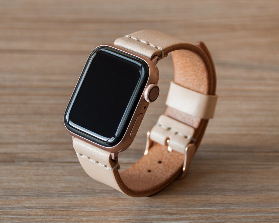 TRIM Natural Apple Watch band, hand-stitched edge detail
