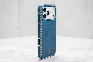 iPhone Leather Case | Handmade | Oil Waxed Leather | Jeans Blue