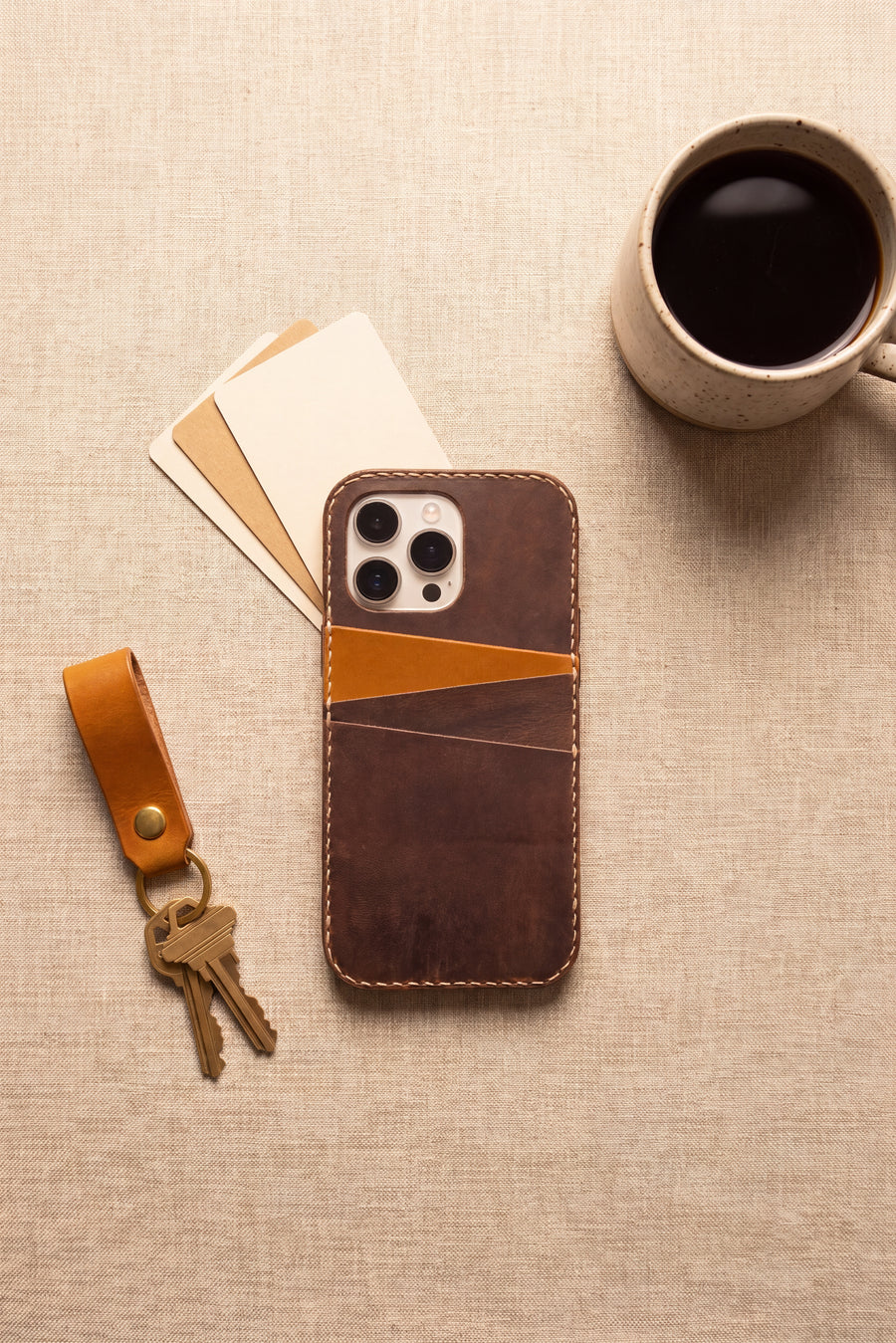 Handmade Leather iPhone Card Case · Walnut & Honey