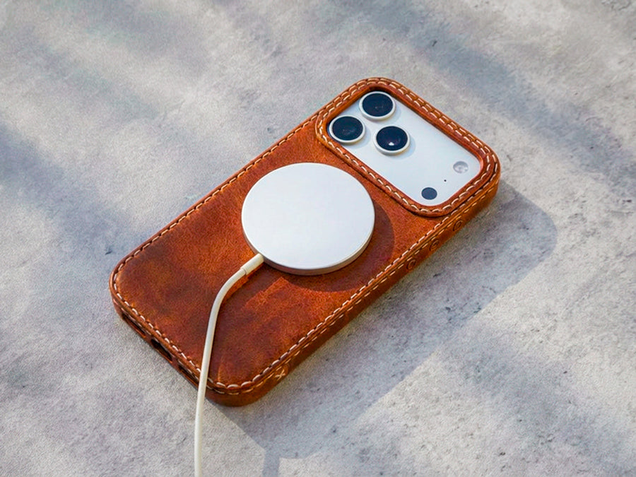 Ember leather iPhone case MagSafe cutout detail, TRIM