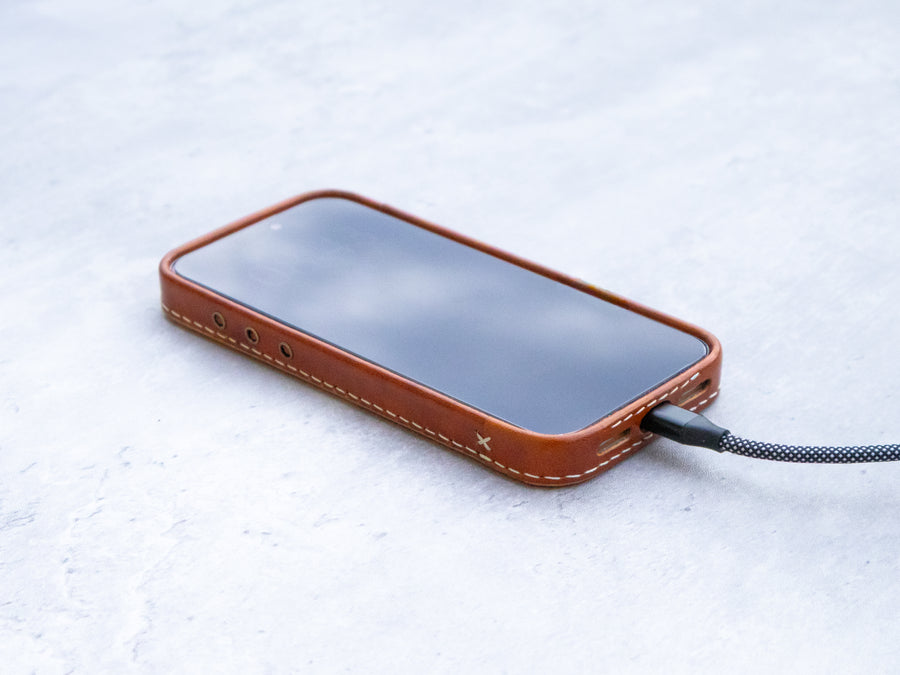 Ember leather iPhone case USB-C charging port cutout