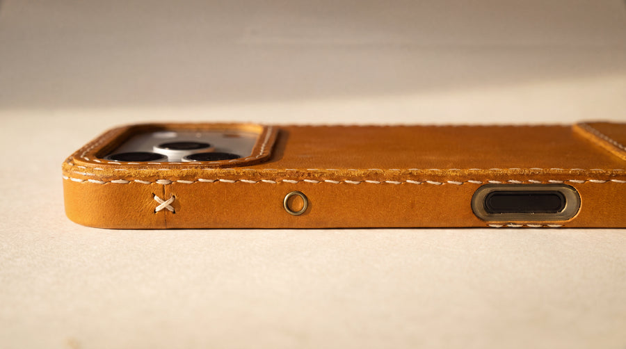 Handmade Leather iPhone Case with Crossbody Lanyard Strap · Honey