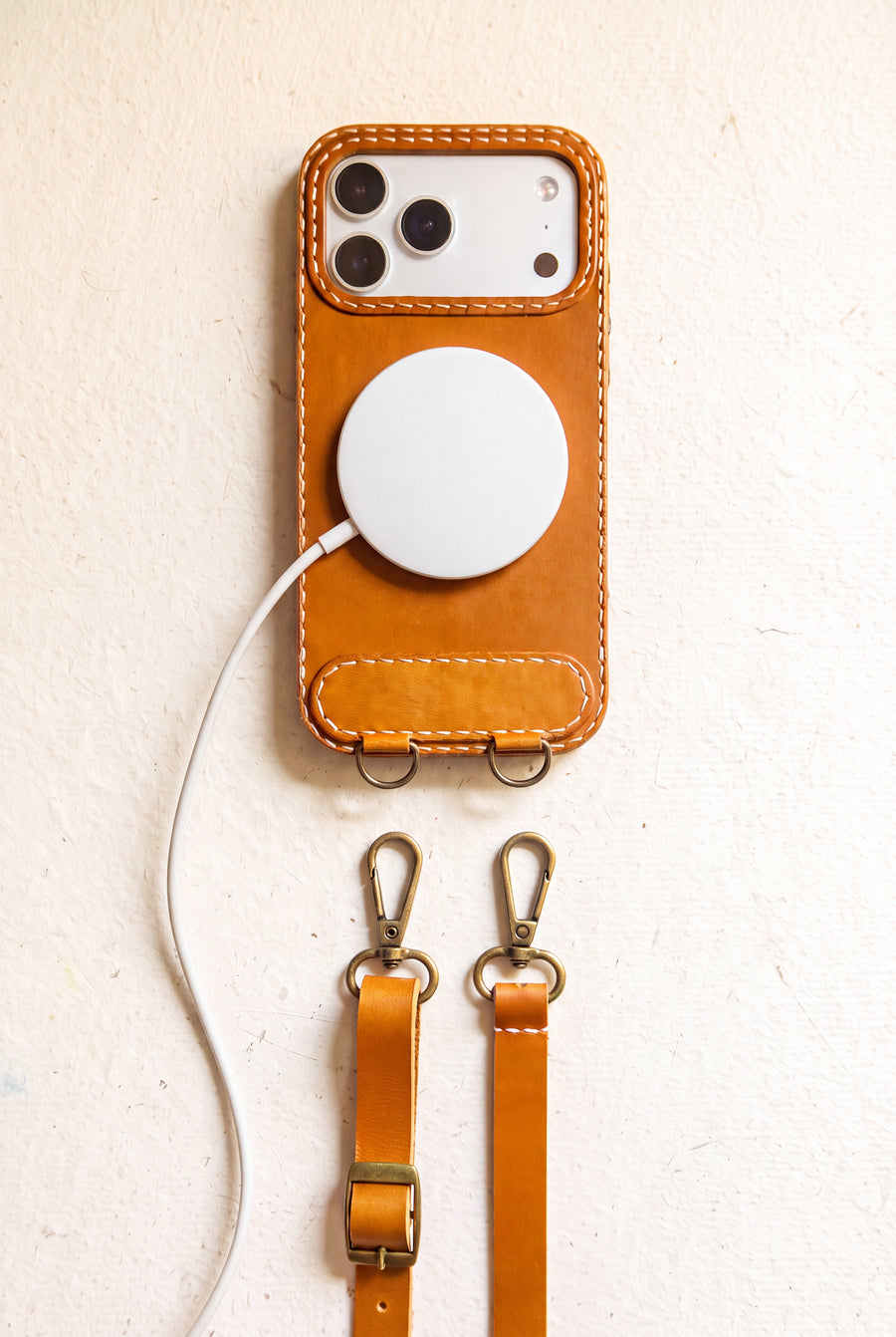 Handmade Leather iPhone Case with Crossbody Lanyard Strap · Honey