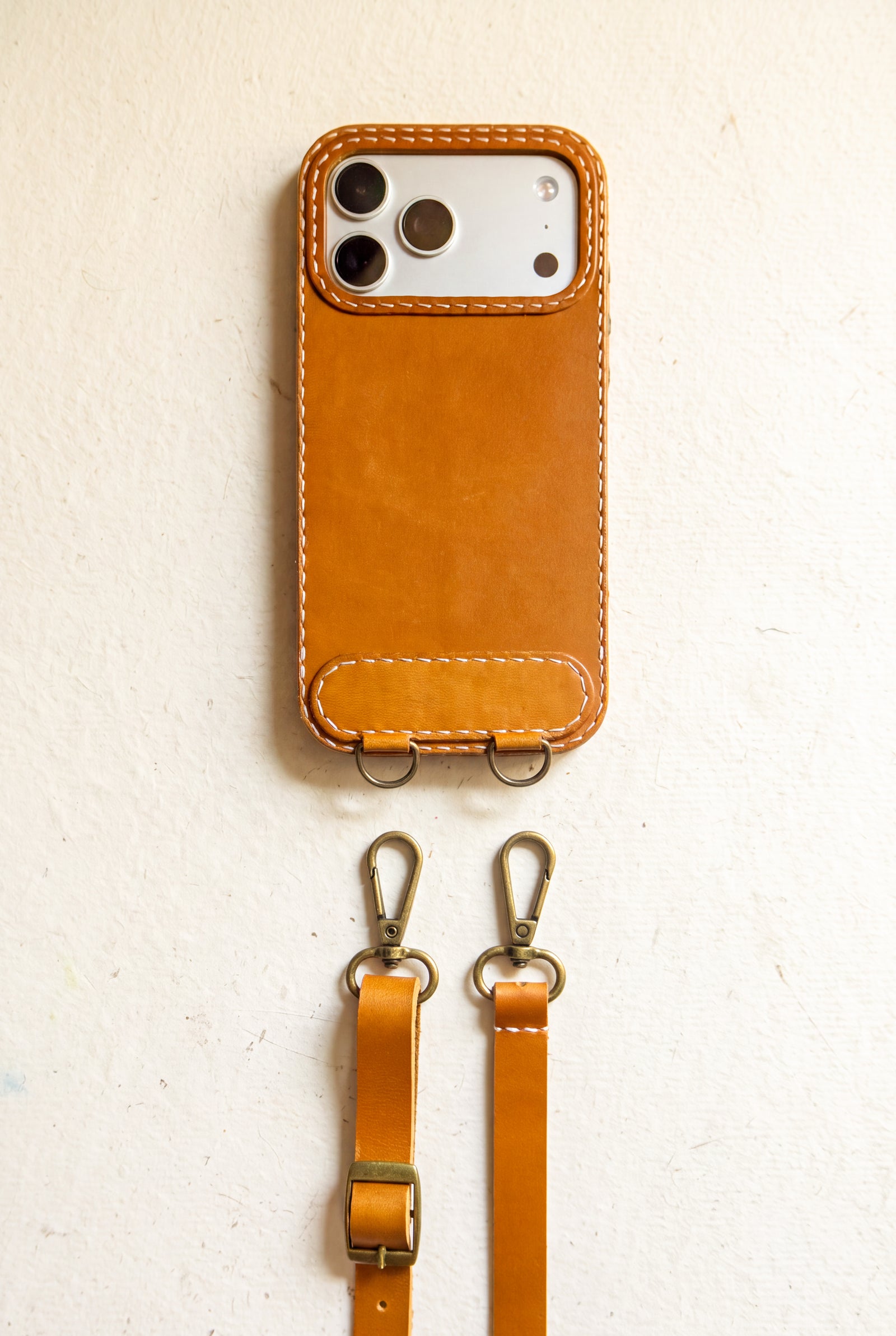 Handmade Leather iPhone Case with Crossbody Lanyard Strap · Honey