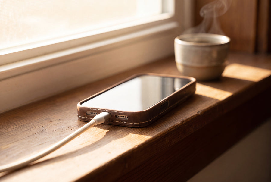 Handmade Leather iPhone Card Case · Walnut & Honey