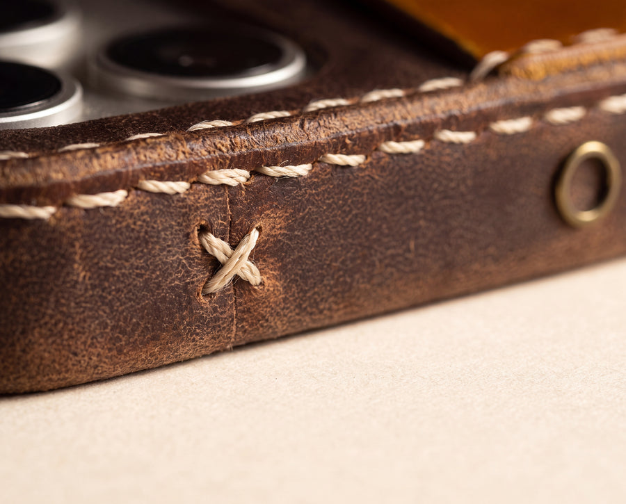Handmade Leather iPhone Card Case · Walnut & Honey