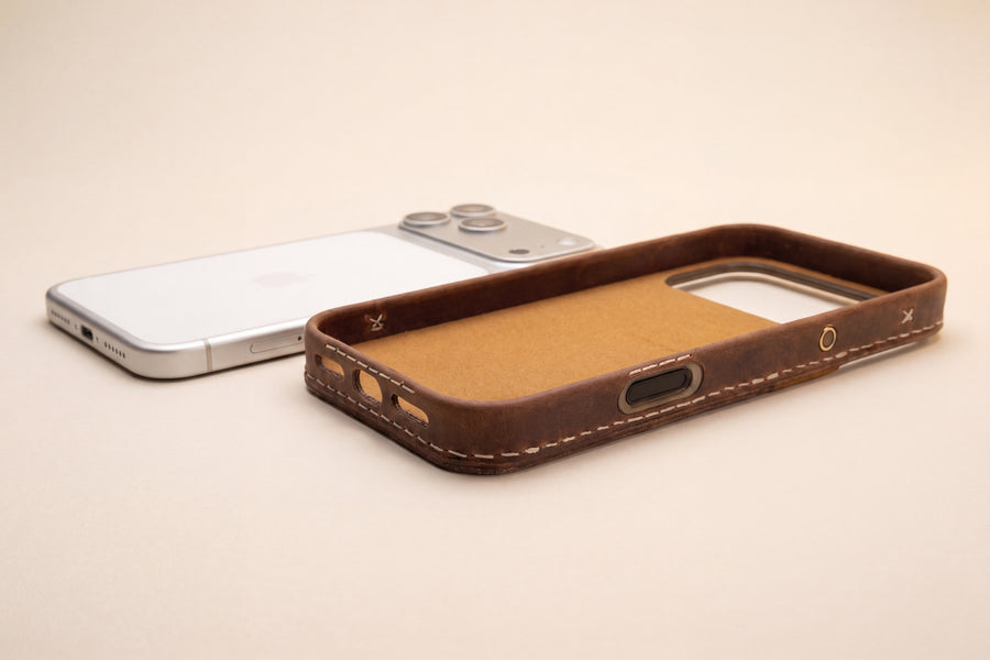 Handmade Leather iPhone Card Case · Walnut & Honey