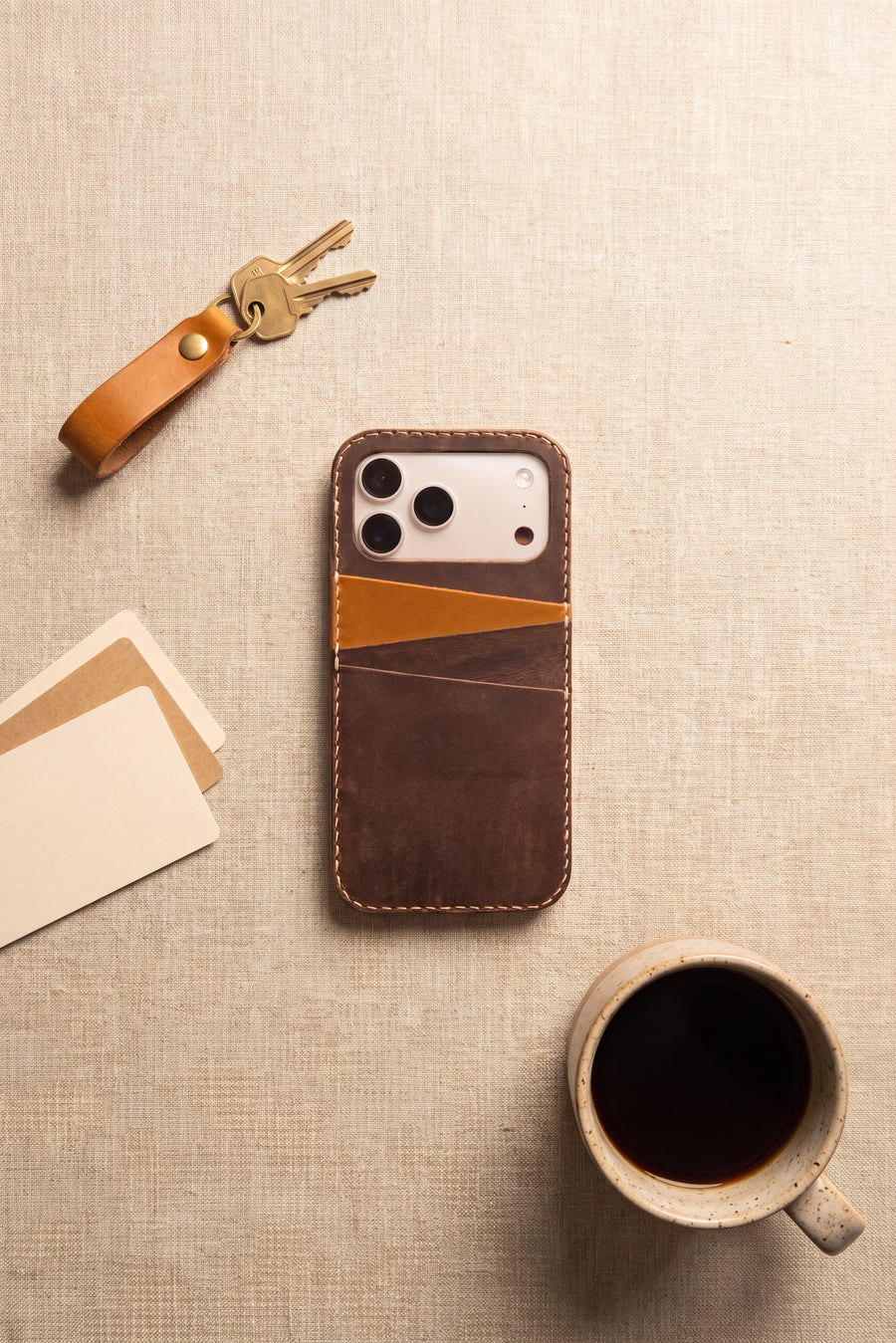 Handmade Leather iPhone Card Case · Walnut & Honey