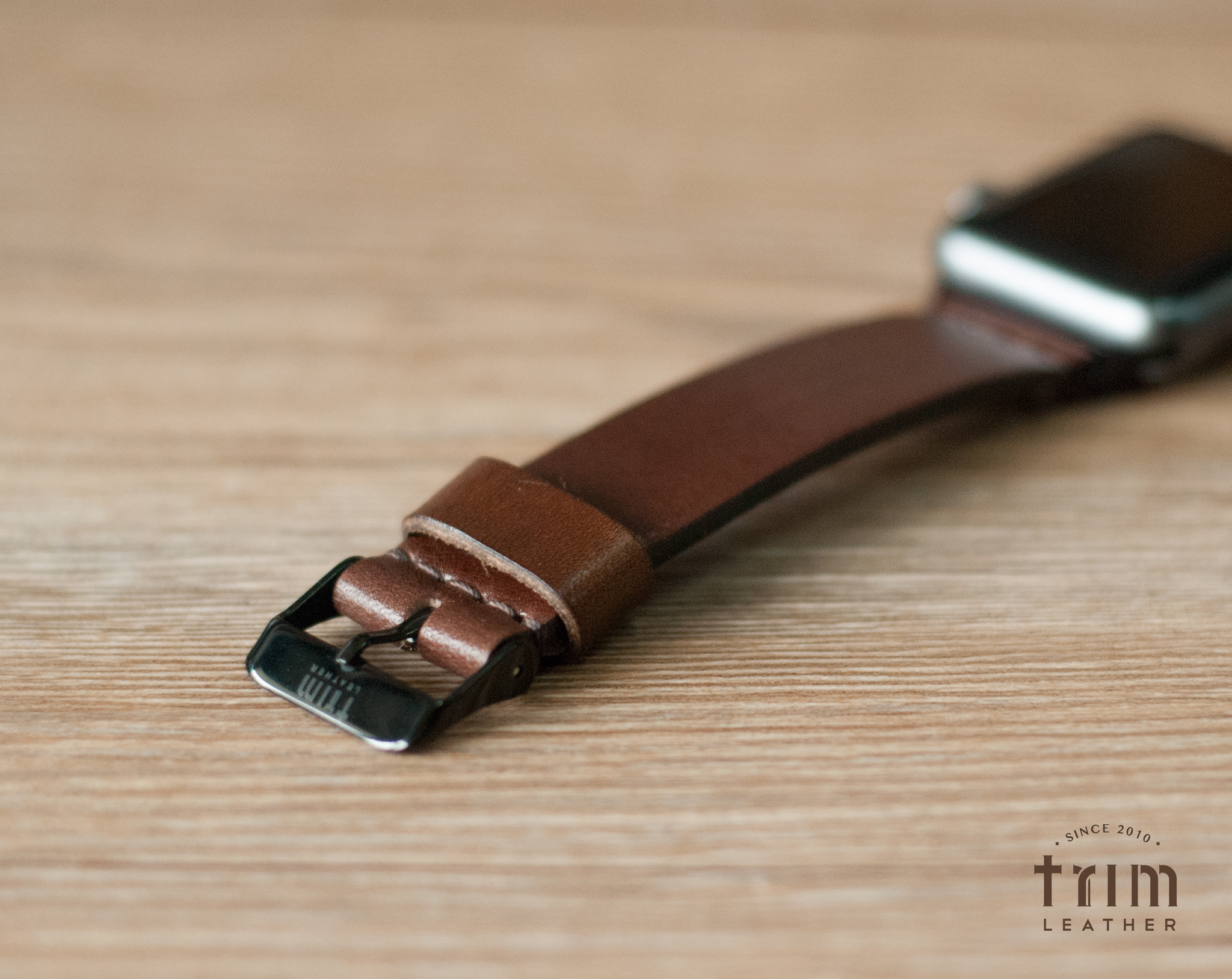 Apple Watch Brown Leather Band, Modern + Black Hardware