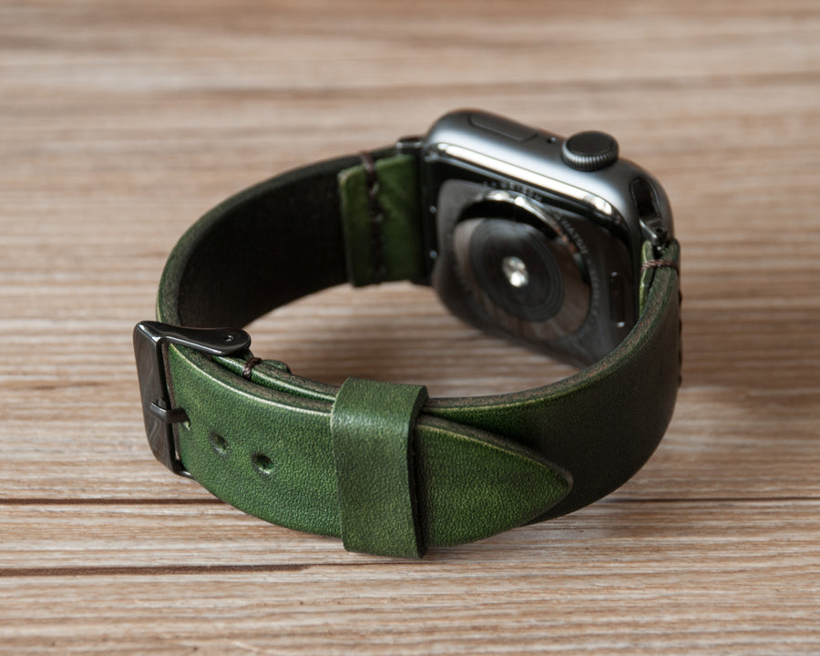 TRIM Emerald leather Apple Watch band, hand-stitched edge detail